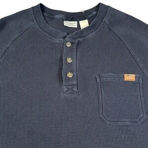 SOLD***Vintage 90s LL Bean Henley Waffle Knit Thermal Long Sleeve Pocket Shirt